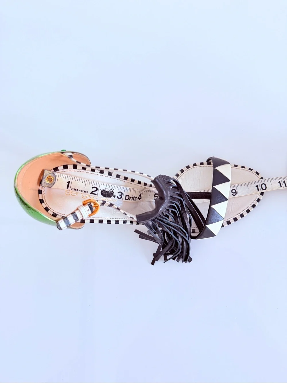 Sergio Rossi Green & Black Fringe High Heel Sandals